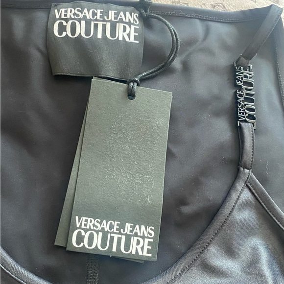 NWT Versace Jeans Couture Black Shiny Asymmetrical Cutout Bodysuit Size Small - Picture 5 of 5